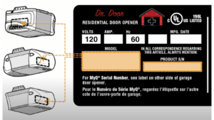 diagram showing where to find the serial number on a residential garage door opener